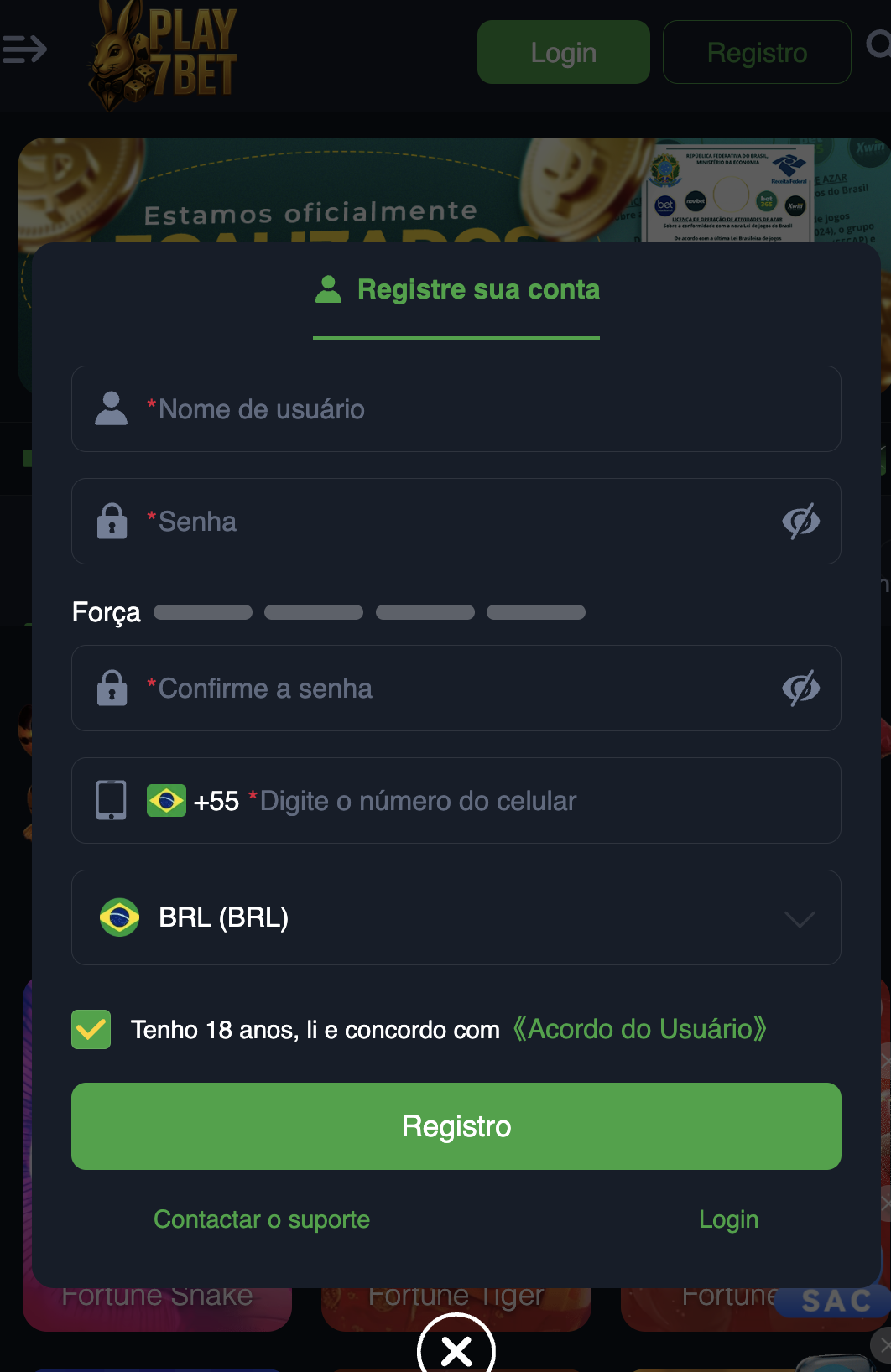 Cadastro na plataforma