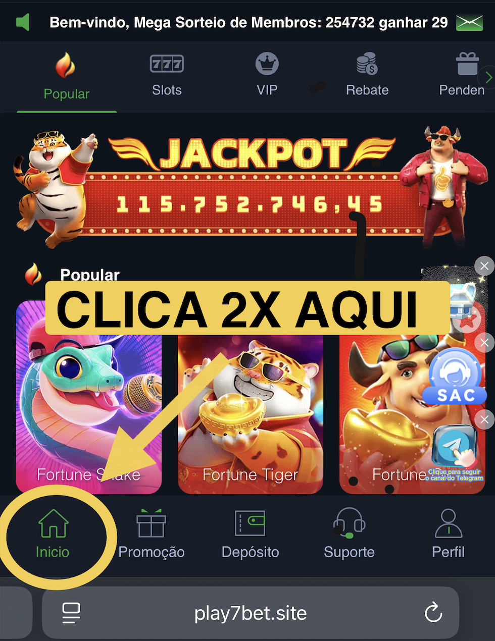 Clique 2x no início para abrir modal